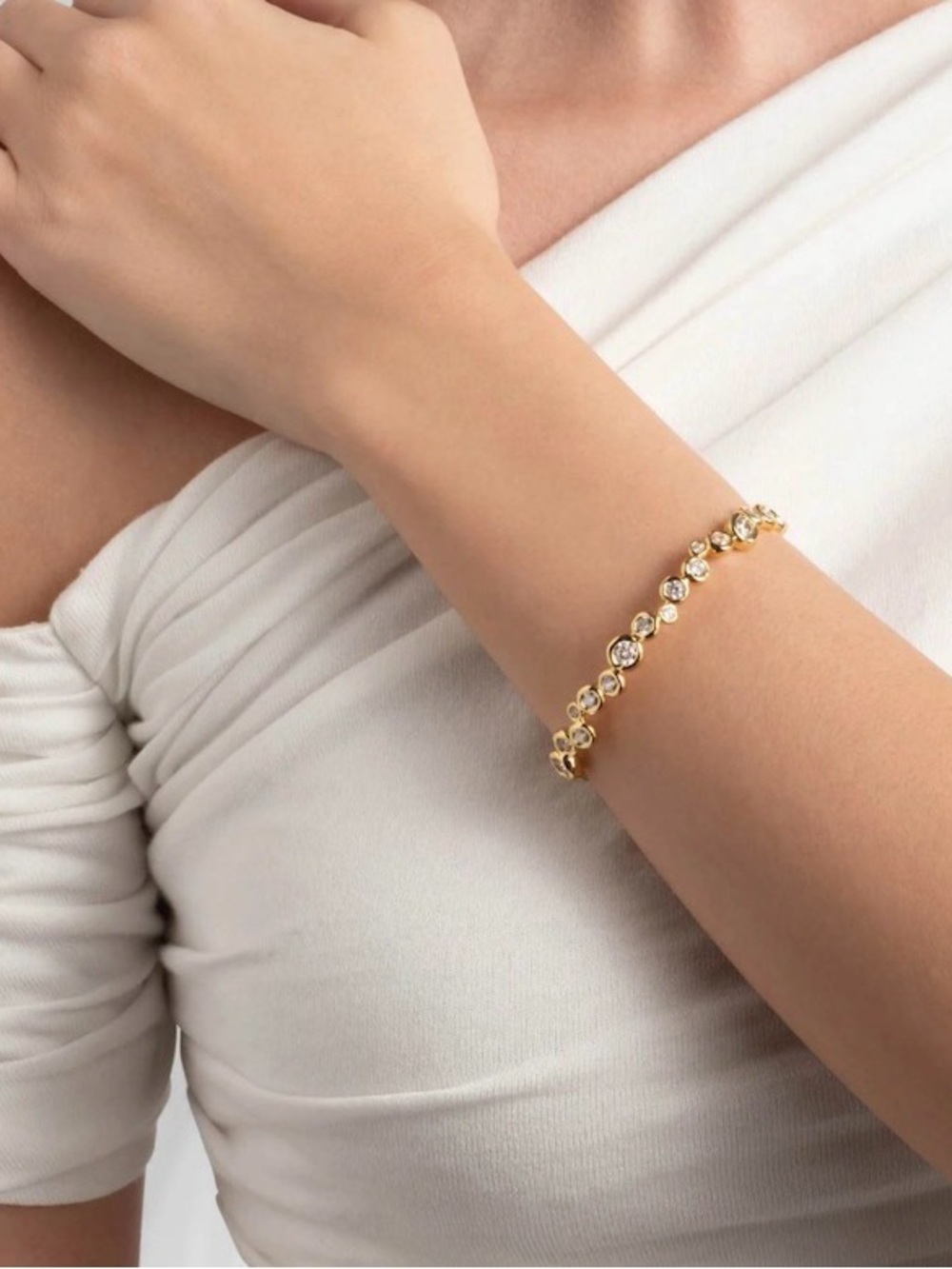 NEW Alexis Bittar Asterales Gold Skinny Cuff Bracelet Clear CZ AU28